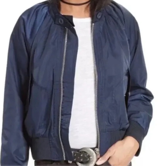FREE PEOPLE MIDNIGHT BOMBER style jacket! Zip closure! Pockets! S - Picture 3 of 8